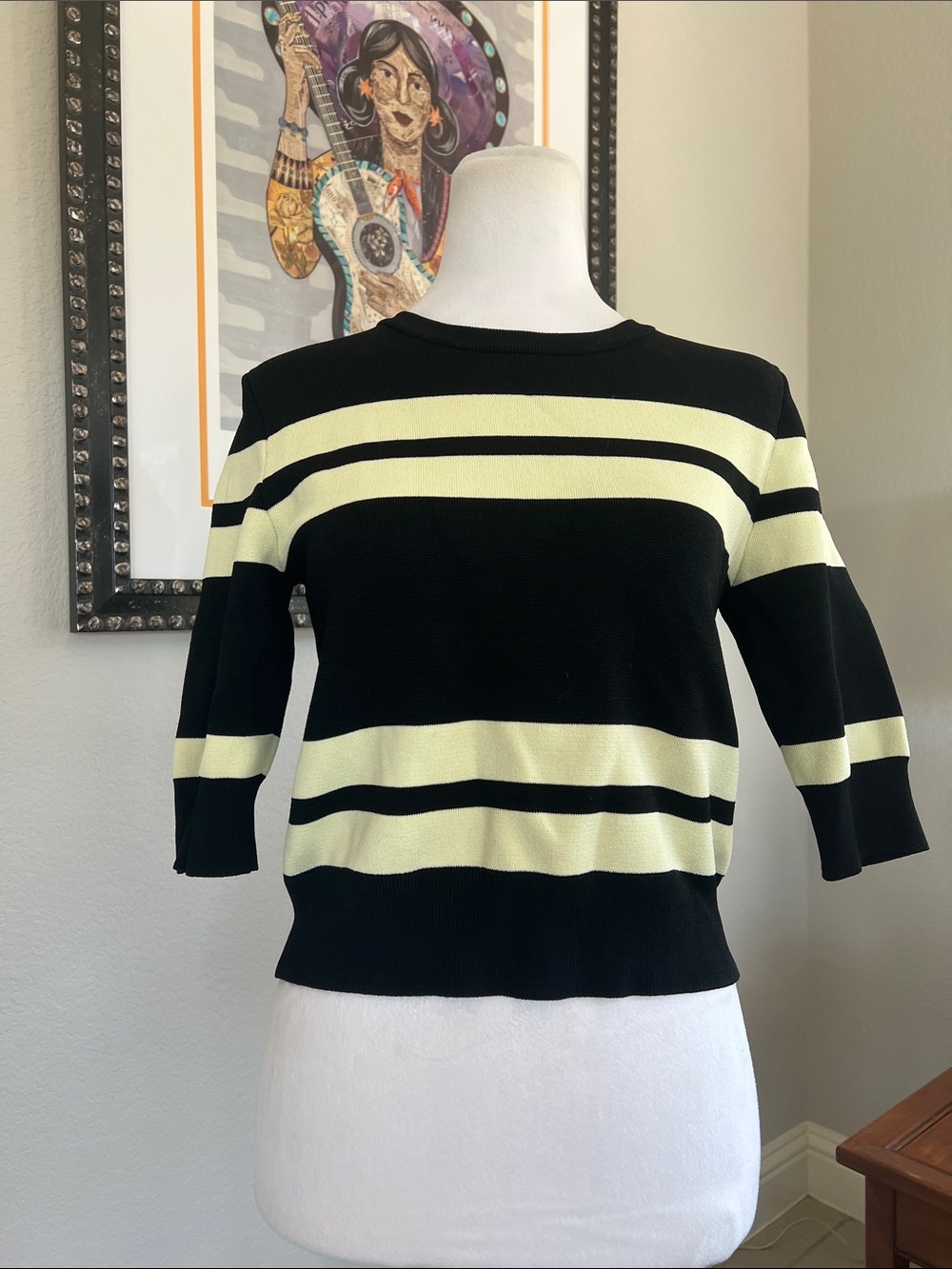 A.L.C. Knit Short Sleeve Black Stripe Top Small